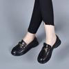 Women's 2024 Spring Round Toe Leather Loafers - British Style, Low-Cut, Flat, Comfortable, Top Layer Cowhide