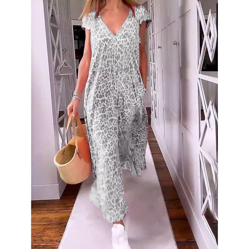 Printed V-neck Short Sleeve Women's Printed V-neck Short Sleeve Loose Dress