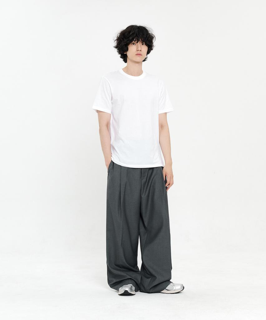 SIGNATURE Single-Pleat Wide Slacks [Gray]