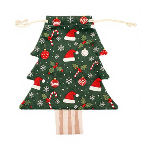 Christmas Tree Hanging Bags Shaped Drawstring Gift Bags, Xmas Treat Sacks, Holiday Pouches Candy Small Storage for Decorations Party Favors