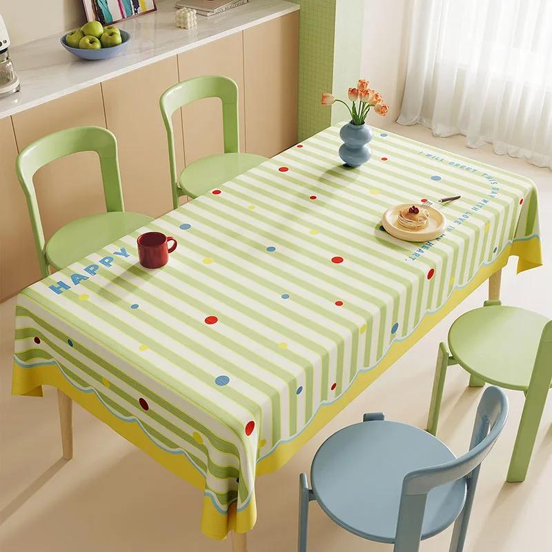 Korean Cute Plaid Printed Tablecloth Waterproof Pvc Anti-Scalding Placemat for Party Reusable Easy-Care Dining Table Decoration 120x120cm