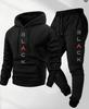Men's Black Retro Letter Print Two-Piece Jogging Set - Long Sleeve Hoodie & Sweatpants for Winter