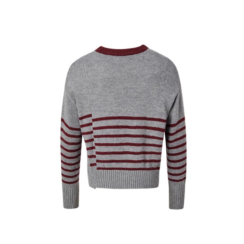 Lagogo Knitted Color Contrasting Long Sleeve Striped Round Neck Sweater