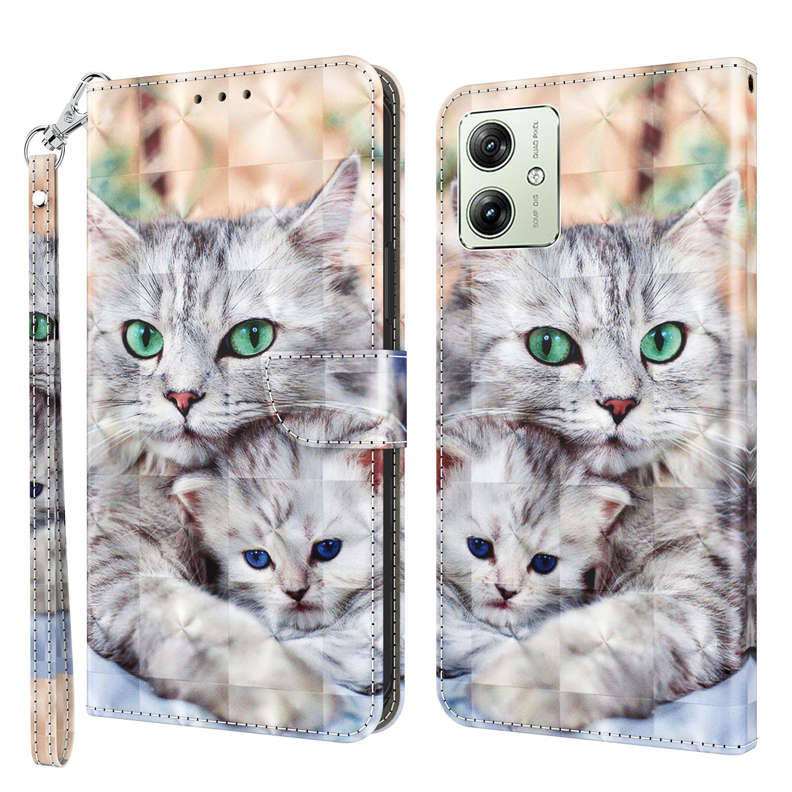 

For Motorola Moto G54 5G Case 3D Pattern Leather Magnetic Wallet Phone Cover Two Cats