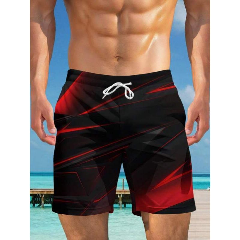 Men's Lemon Striped Print Board Shorts Quick Dry Beach Swim Trunks