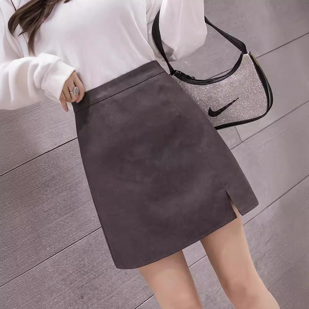 Women's 2023 A-Line PU Leather High-Waist Short Skirt - Autumn/Winter Fashion