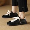 Fashion Women Lace Up Sneakers Genuine Leather Splicing Flat Shoes Black Leopard Print Ladies Casual Flats Womens Round Toe Footwear