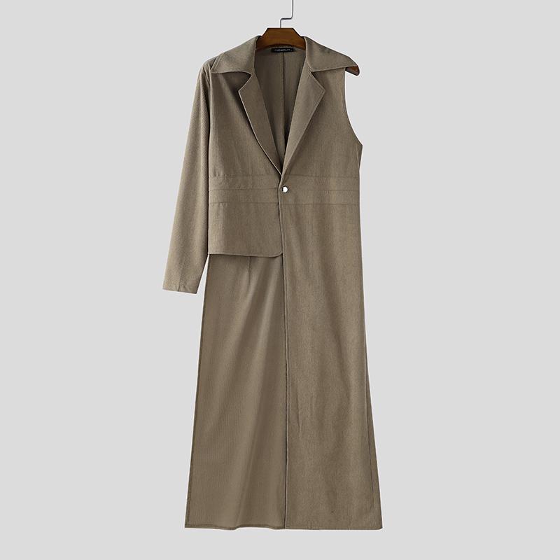 INCERUN Men Lapel One Sleeve Buttons Up Irregular Gothic Long Cardigan Vest