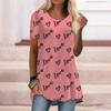 Plus Size Women Summer Blue Bear Printed Comfy Short Sleeve Round Collar T-shirt Casual Baggy Mid Length Tee Tops