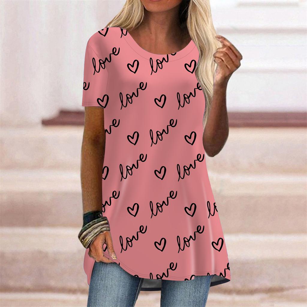 Plus Size Women Summer Blue Bear Printed Comfy Short Sleeve Round Collar T-shirt Casual Baggy Mid Length Tee Tops