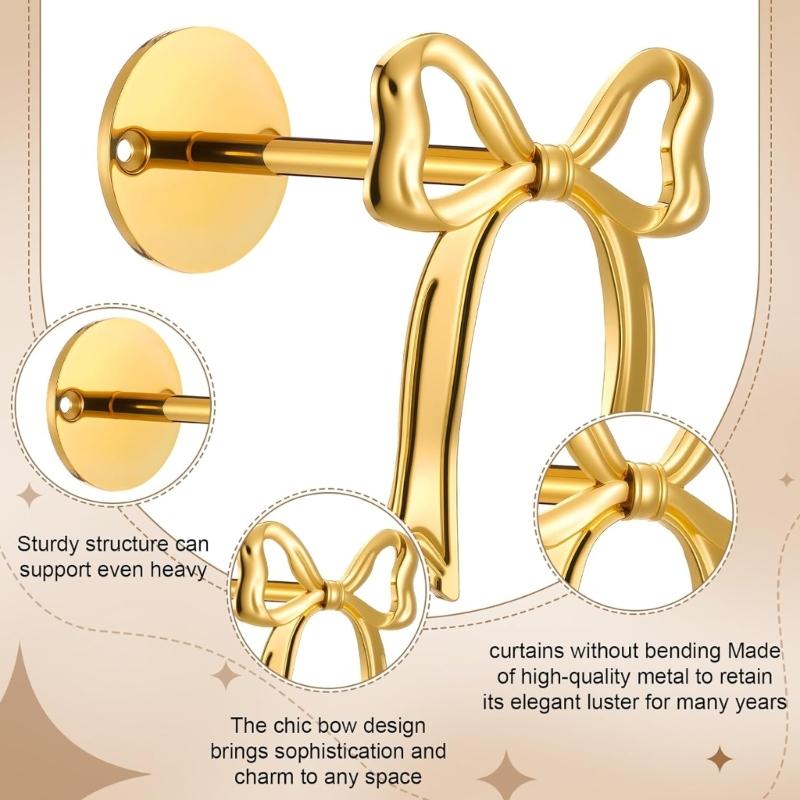 2PCS Decorative Bowknot Shape Curtain Clips Practical Metal Drapery Hook Space Saving S Hook Design for Living Room Bedroom decors