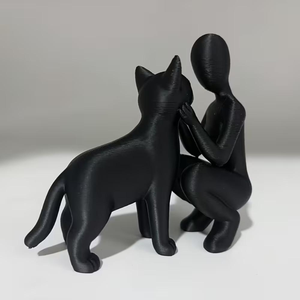 Statue of Friendship Between Humans and Cats, Elegant and Warm Sculpture of Owners and Meows, Pet Enthusiast Friendship Ornament