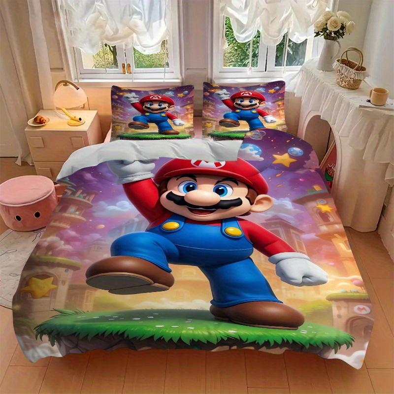 3pcs Super Mario Pattern Printed Bedding Set, Soft and Comfortable Quilt Cover for Bedroom, Guest Room (1 Duvet Cover + 2 Pillowcases, Pillow Core Not