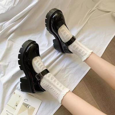 Sapatos pretos de couro pequenos estilo britânico modelos femininos de primavera e outono sapatos Mary Jane japoneses de sola grossa e plataforma sapatos Lolita jk