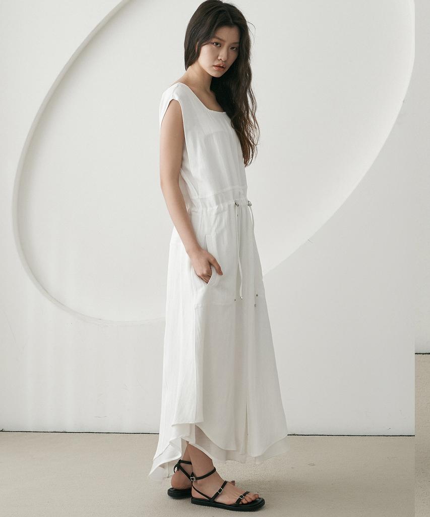 Dijainowol White See-Through Layered String Long Dress