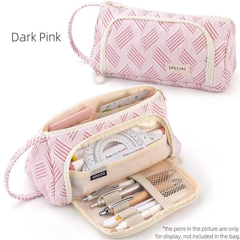 Astuccio Angoo a Righe Semplici Porta Penne Borsa con Apertura Frontale Manico Laterale Pochette Organizer per Cancelleria Scuola