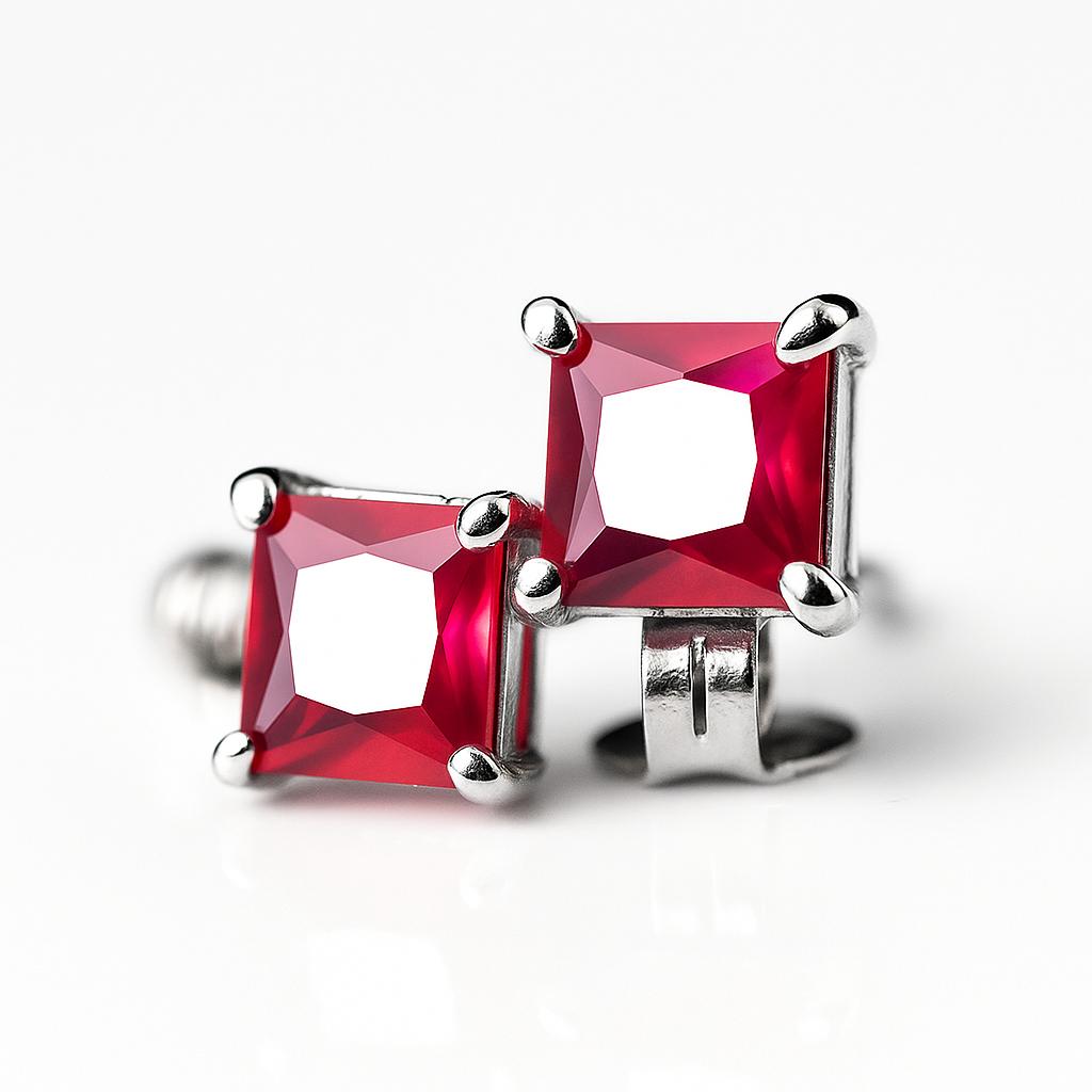 Orecchino Rubino Rosa Naturale 7,35 ct Argento Sterling 925 Quadrato per Lei Gioiello con Pietra Preziosa Regalo