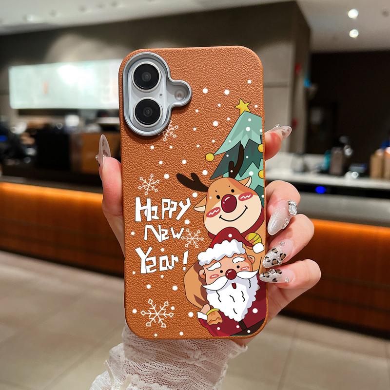 

Для Magsafe чехол из магнитной кожи с текстурой для iPhone 16 15 Pro 14 Plus 13 12 Pro Max 11 с новогодним рисунком Санта-Клауса, мягкий тонкий чехол из ТПУ iPhone 11 коричневый