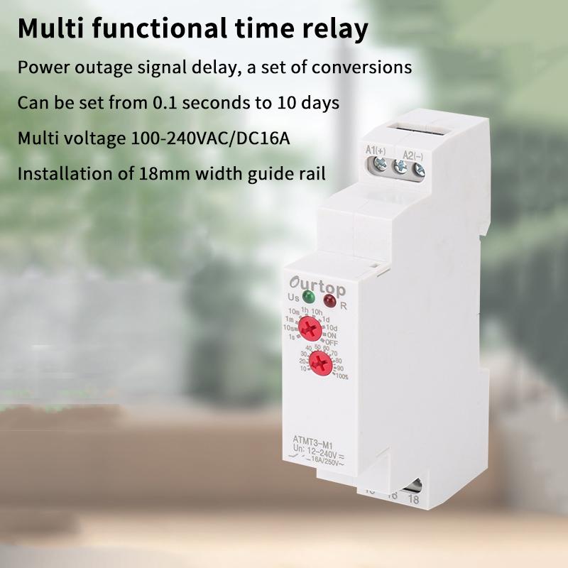 New 1Pcs 16A/250VAC Multifunction Timer Relay 12-240V Din Rail Type Time Delay Relay With 10 Function Choices ATMT1-M2 ATMT3-M1