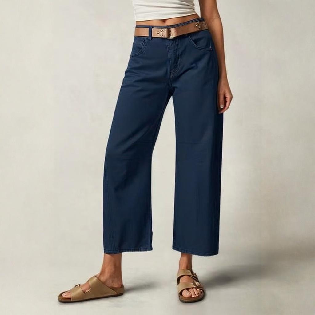 Women's Fashionable Solid Color Pocket Casual Versatile Straight Leg Jeans