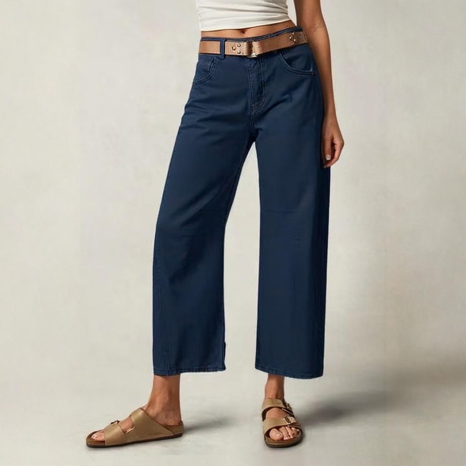 

Women s Fashionable Solid Color Pocket Casual Versatile Straight Leg Jeans XXL Темно-синій