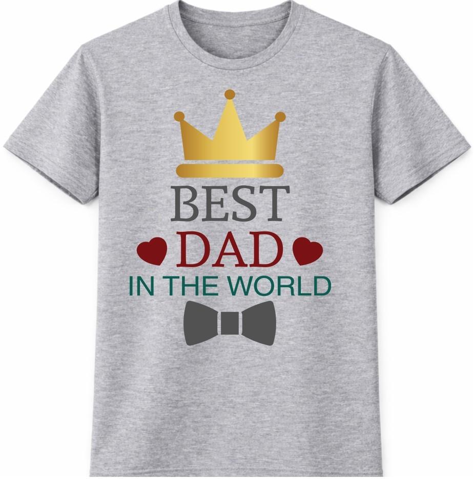 Fathers Day T-Shirt Best Dad In The World Crown Graphic Gift Crew Neck Tee