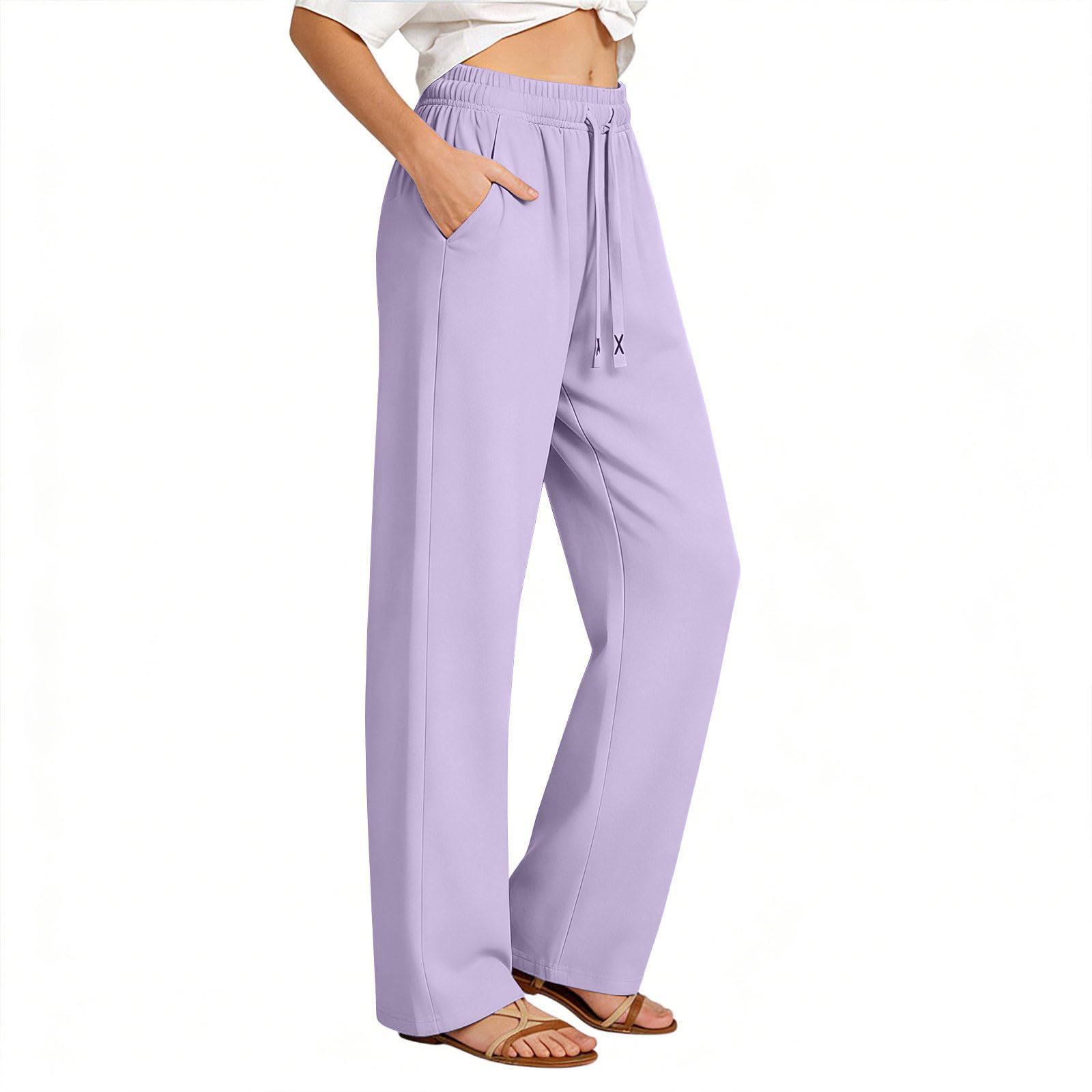 

Women’s Wide Leg Lounge Pants with Elastic Waist Drawstring and Pockets Relaxed Fit Lightweight Casual Trousers for Daily Wear XL фіолетовий