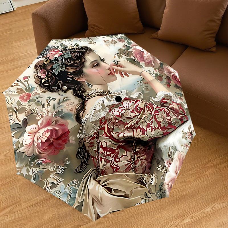1PC Floral pattern, Victorian dress Umbrella-8-Rib Reinforced, Automatic Open, Lightweight & Durable, Cute Fashion Accessory for Outdoor, Beach, or Ca