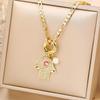 Punk Style Full Zirconiac Evil Eye Palm Pearl Pendant Necklace Luxury For Man Woman Daily Wear Clavicle Chain Jewelry Party Gift
