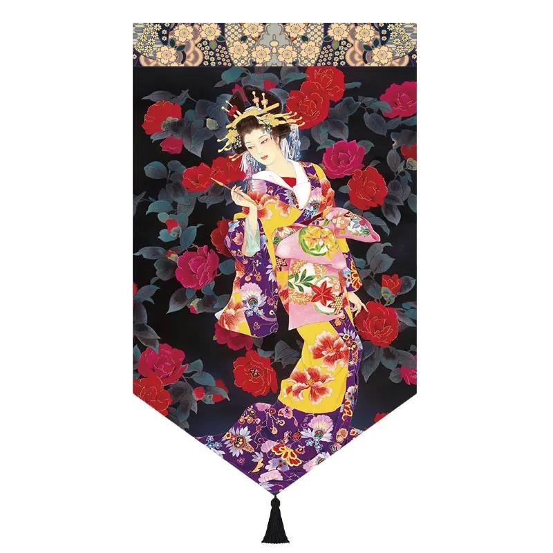 Japanischer Stil Noren Restaurant Tür Kopf Strahl Dreieck Dekorative Warme Volant Ukiyo Damen Druck Stoff Kurze Türvorhänge