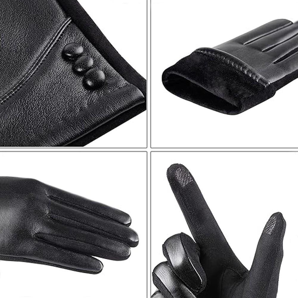 PU Full Finger Mittens Button  Gloves Fashion Women Leather Gloves  Ladies