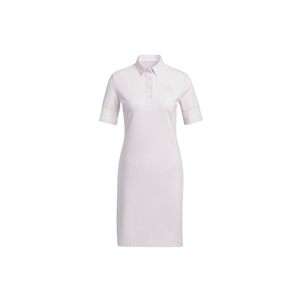 Adidas Solid Color Polo Button Short Sleeve Dress Women Dresses White HA0216