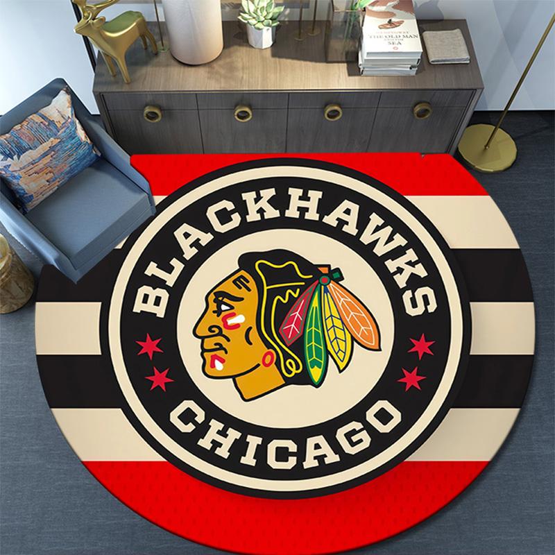 Chicago Blackhawks Rundteppich, Teppich für Wohnzimmer Schlafzimmer Sofa Spielzimmer Dekor, Rutschfeste Bodenmatte