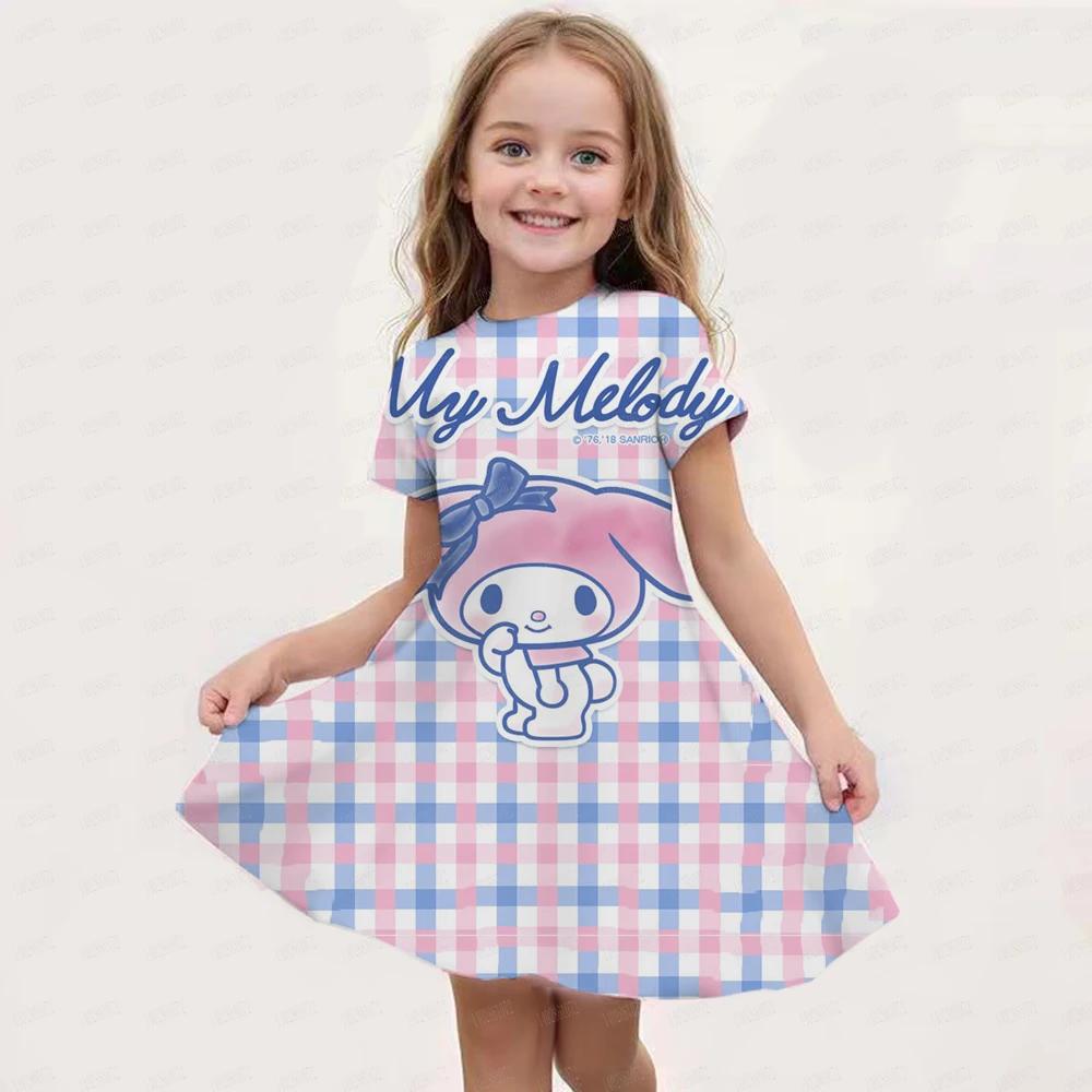 New Summer Girls Dress Fashion Cartoon Cute Cinnamoroll &Hello Kitty 3D Printing Dresses Kids Short Sleeve Princess Clothing