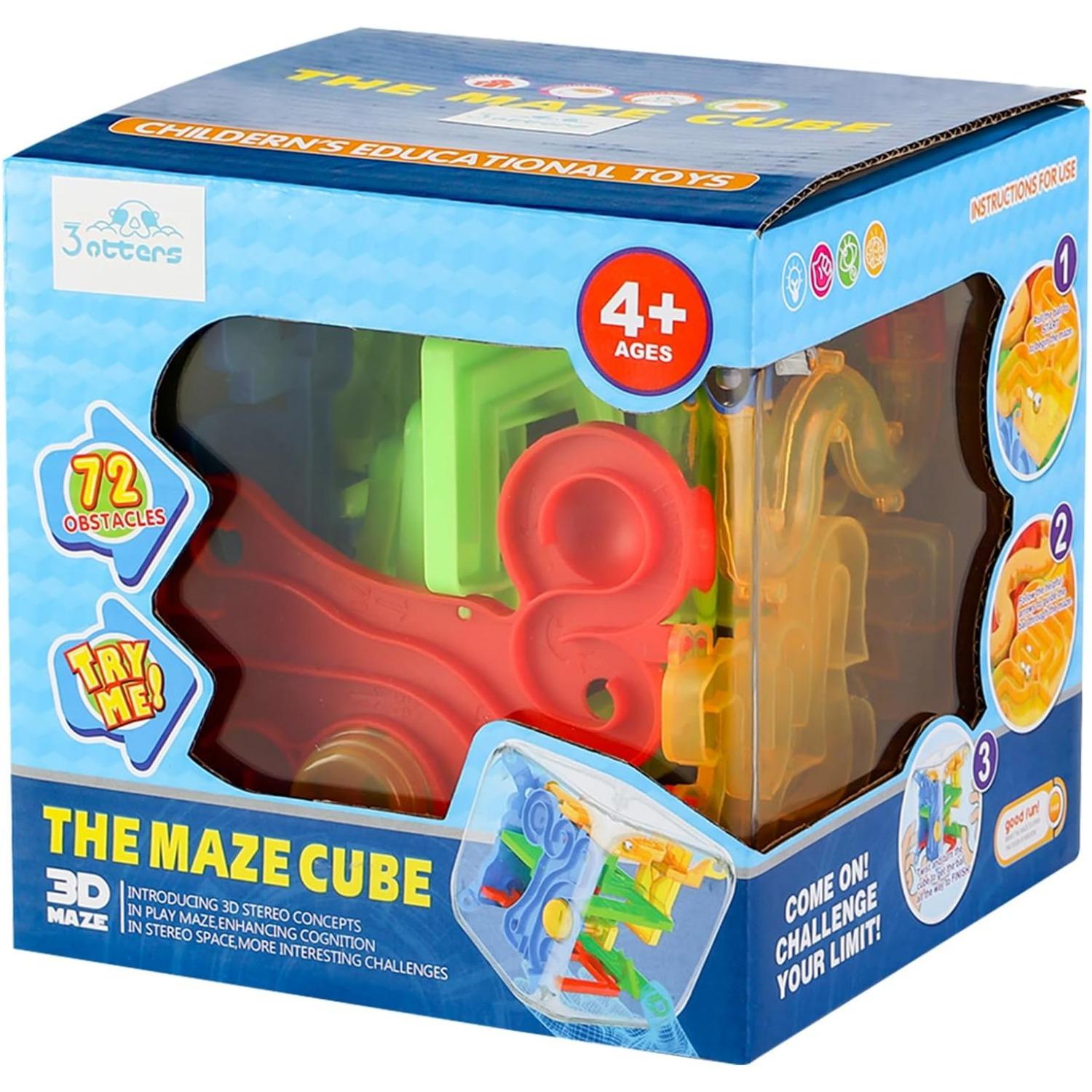 

3 Otters 3D Puzzle Maze Cube, 72 препятствия Puzzle Cube Интерактивная игра-лабиринт с развивающей игрушкой для детей 3+ 12.7*12.7*12.7cm