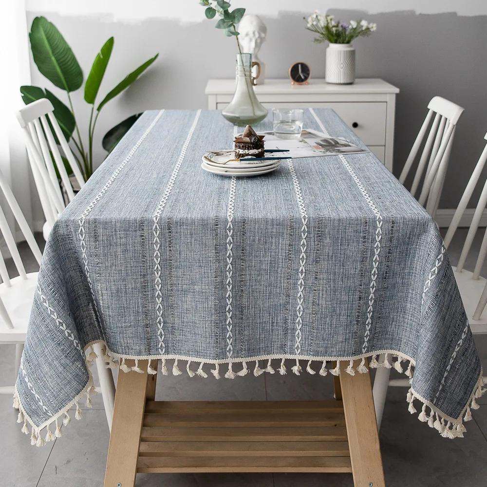 Battilo Linen Tablecloth Rectangular Tables Cloth With Tassel Waterproof Coffee Desks Cover for Dining Table Wedding Decor