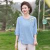 Mom's 2026 Chinese Embroidered Mid-Sleeve Shirt - New Loose Slimming Top for Middle-Aged Women