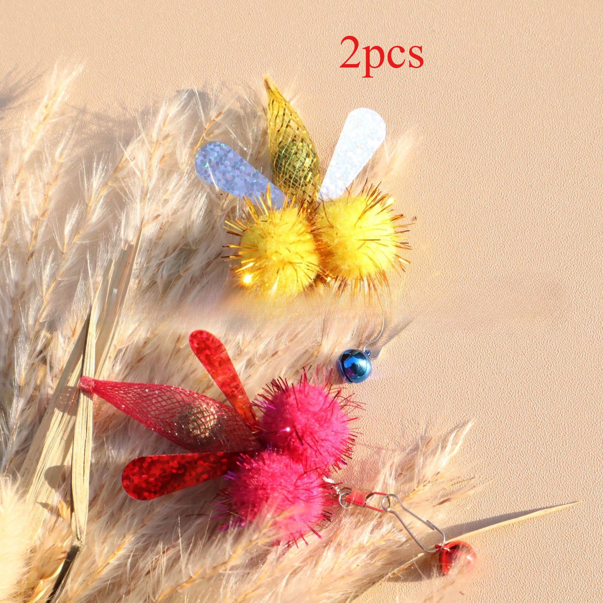 

2pcs Plush Fly Cat Teaser Stick For Changing Heads Cat Toy Cat Teaser Wand Catnip Ball Pet Toy