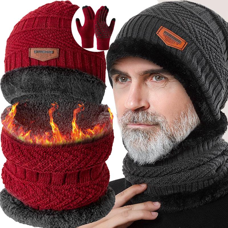 4PCS/SET Winter Warm Velvet Men Hat Scarf Gloves Set for Men and Women Girls Outdoor Riding Hat Beanies Neck Protection Scarf