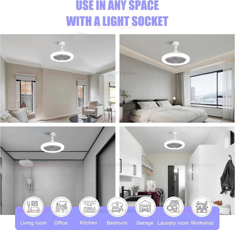 2-in-1 Indoor Ceiling Fan with LED Lights Remote Control 30W E27 Rotating Light for Living Room Bedroom Kitchen Modern Decor