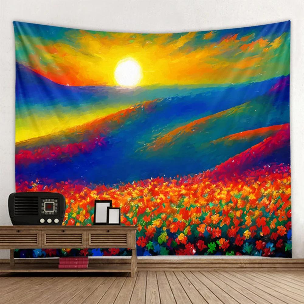 Living Room Art Decoration Tapestry Garden Scenery Oil Painting Wall Hanging Cloth Aesthetic Mural Hippie Wall Background