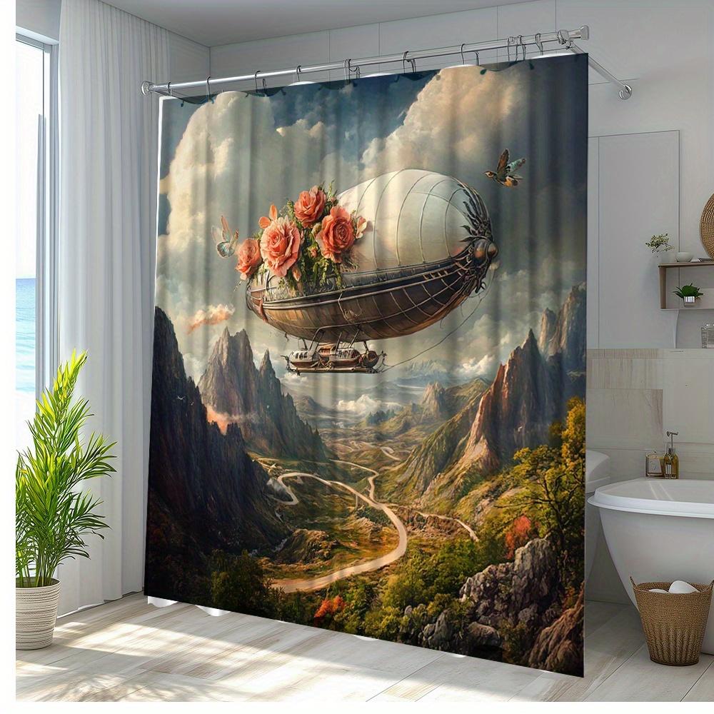 1 Piece Vintage Hot Air Balloon Shower Curtain With Beautiful Floral Design Bathroom Decorative Durable Shower Curtain