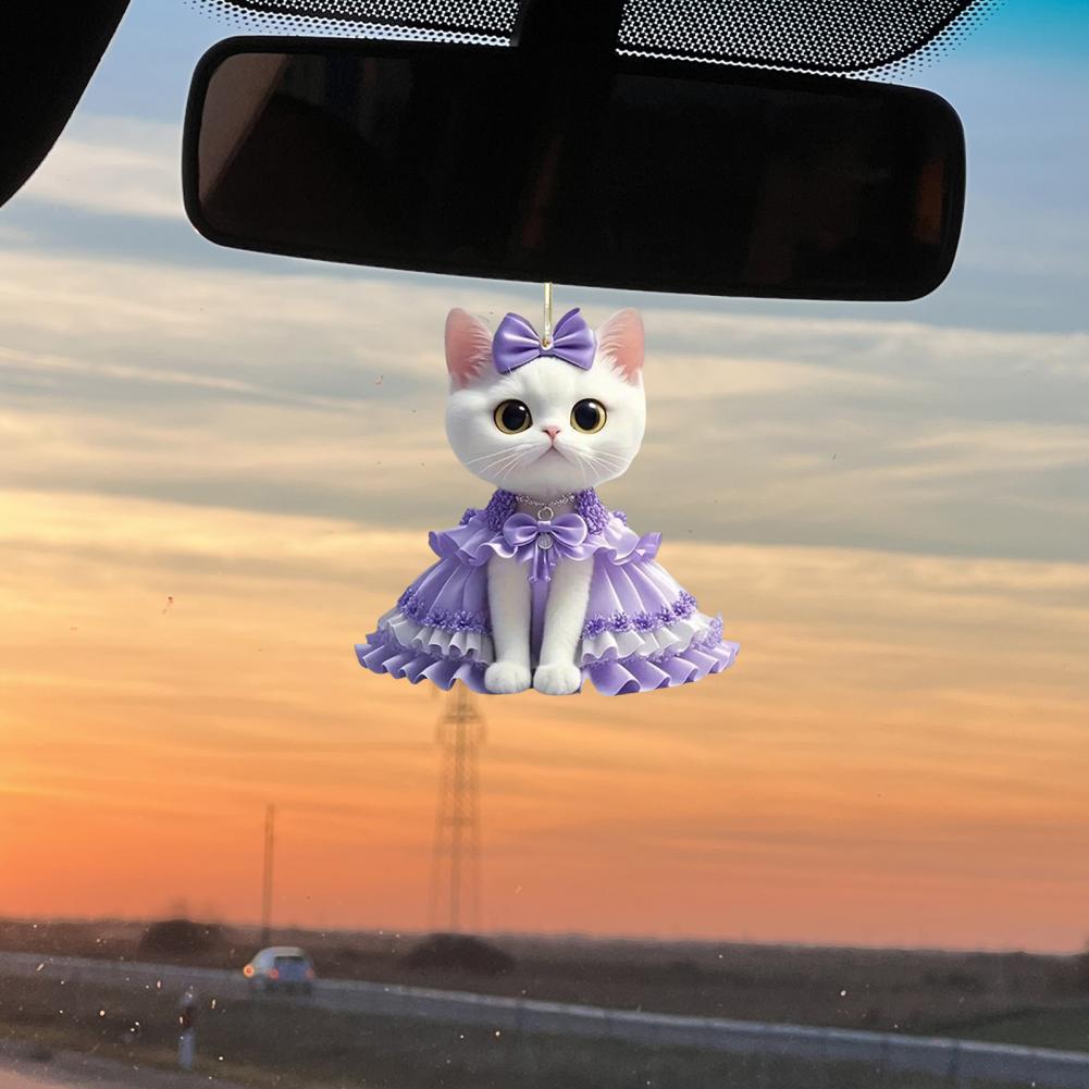 Cat Pattern Car Accessory Cute Cat Car Pendant Purple Cat Acrylic Car Rear View Mirror Charms Set of 2 Cute for Auto for Window