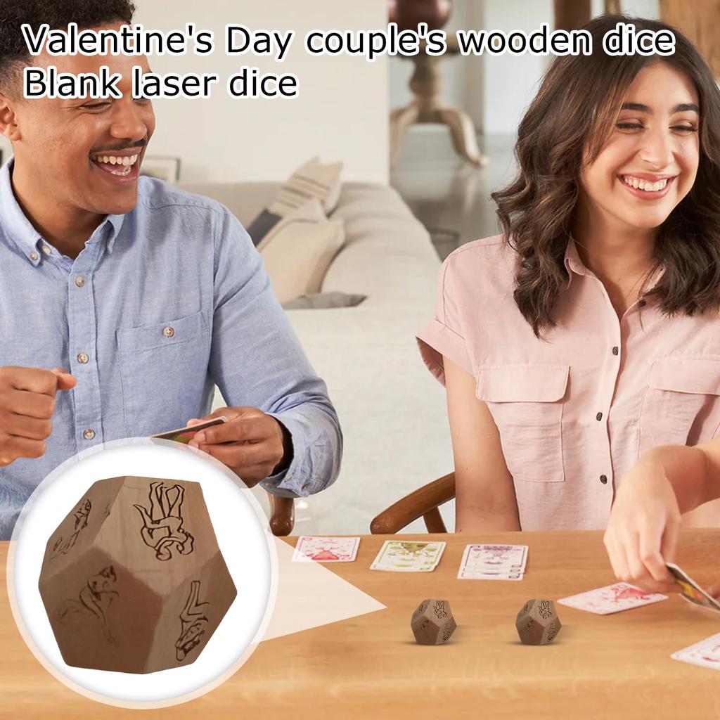Valentine's Day Couple Twelve Sided Multi Sided Beech Wood Dice Blank Dice Carving Puzzle