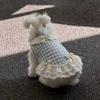 Breathable Pet Dog Vest Bow Lace Design Cat Checkered Clothes Pet Lace Skirt  Daily Wear
