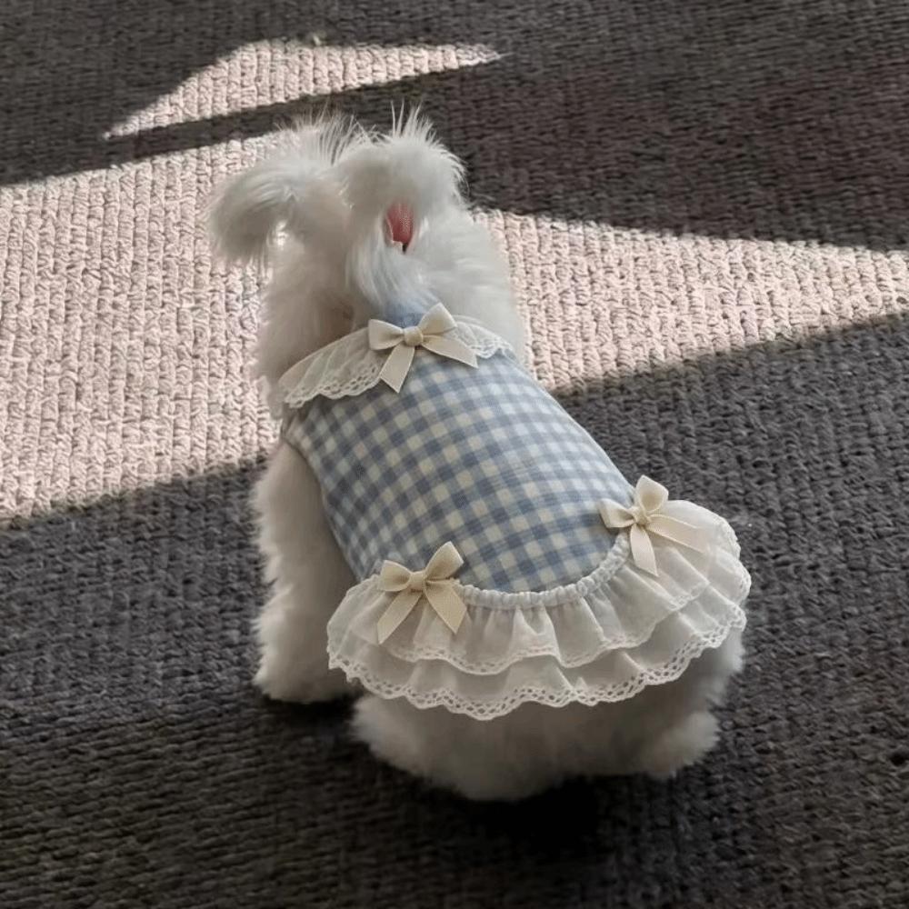 Breathable Pet Dog Vest Bow Lace Design Cat Checkered Clothes Pet Lace Skirt  Daily Wear