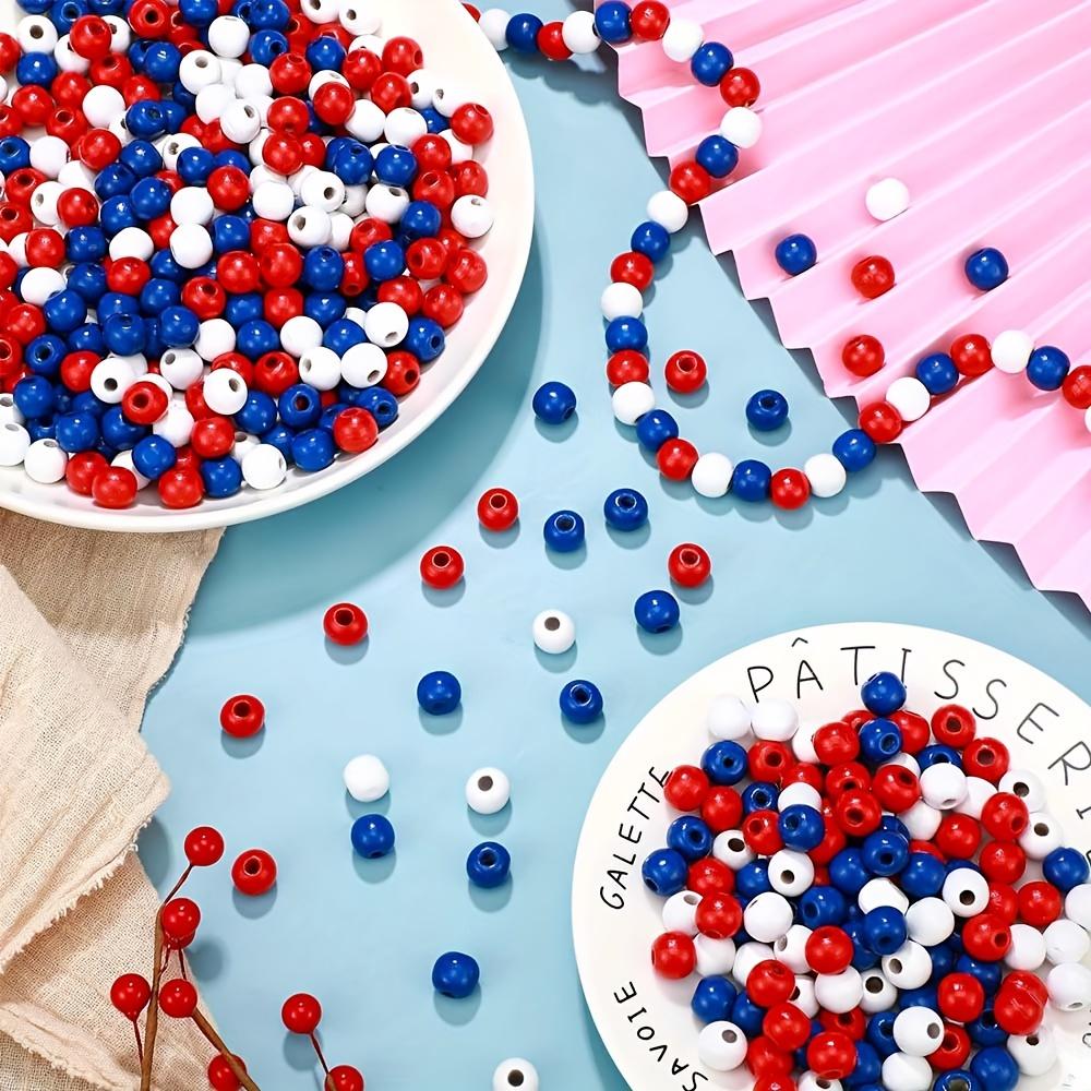 10/20/40 Stück Holzmaterial rot, blau, weiß kreisförmige Holzperlen patriotische Holzperlen lose Bastelperlen DIY Schmuck Heimdekoration