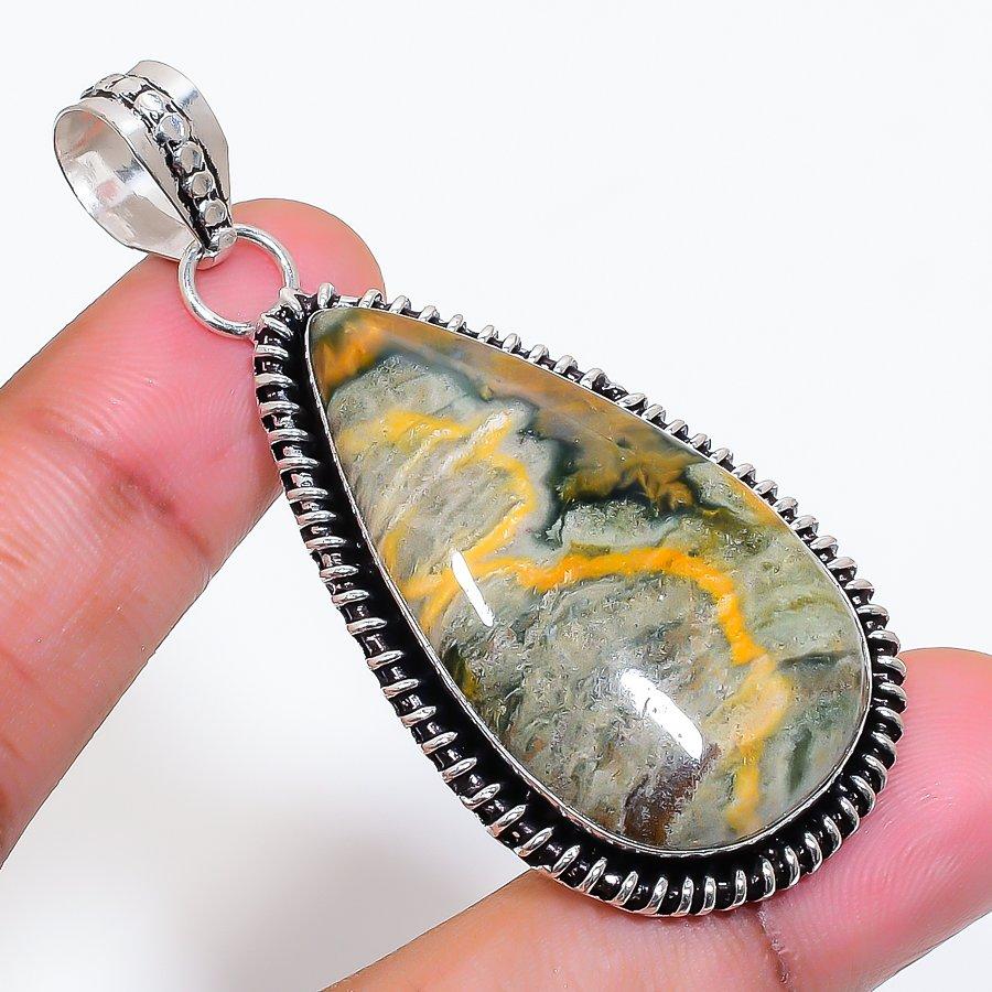 Natural Ocean Jasper Gemstone 925 Sterling Silver Jewelry Pendant 2.36" AP-16596