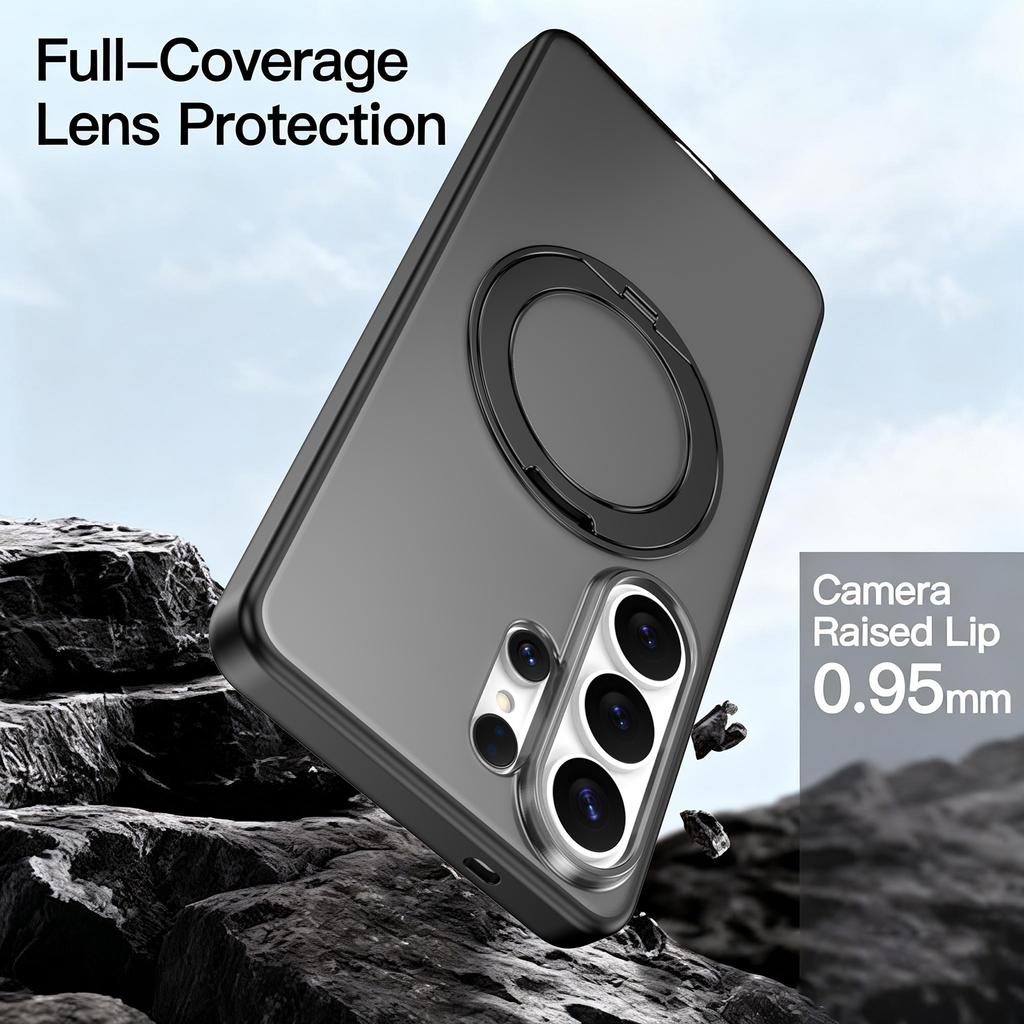 360° Rotating Magnetic Metal Stand Phone Case For Samsung Galaxy S26 Ultra S26Plus S25Ultra S24Ultra Translucent Frosted Cover