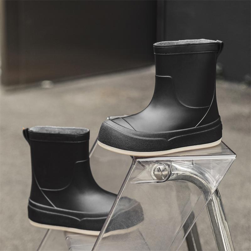 Short rain shoes women's non-slip waterproof shoes fashionable adult outdoor kitchen work shoes warm student rubber shoes